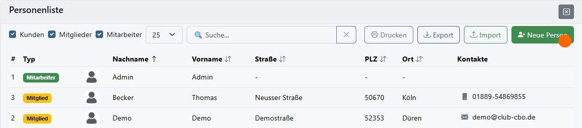 Button zum Anlegen einer neuen Person im CRM